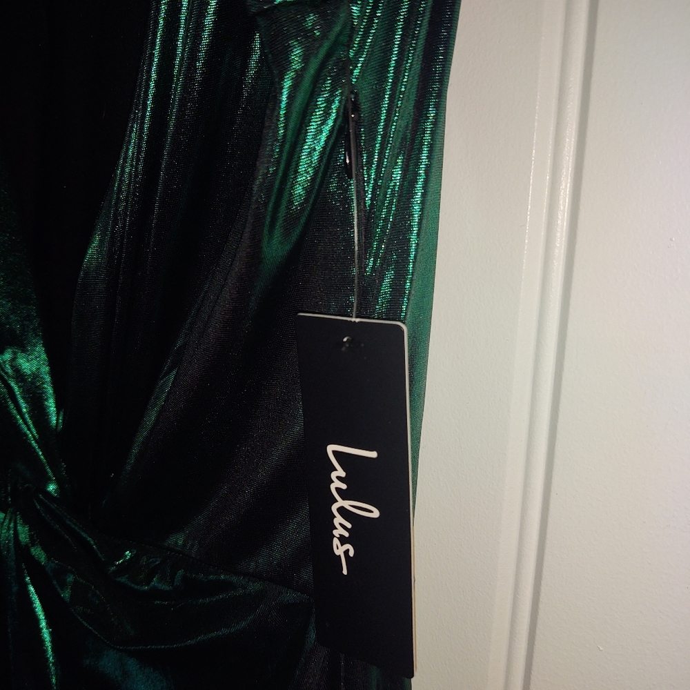 Lulu's Metallic Green Dress - Picture 4 of 6